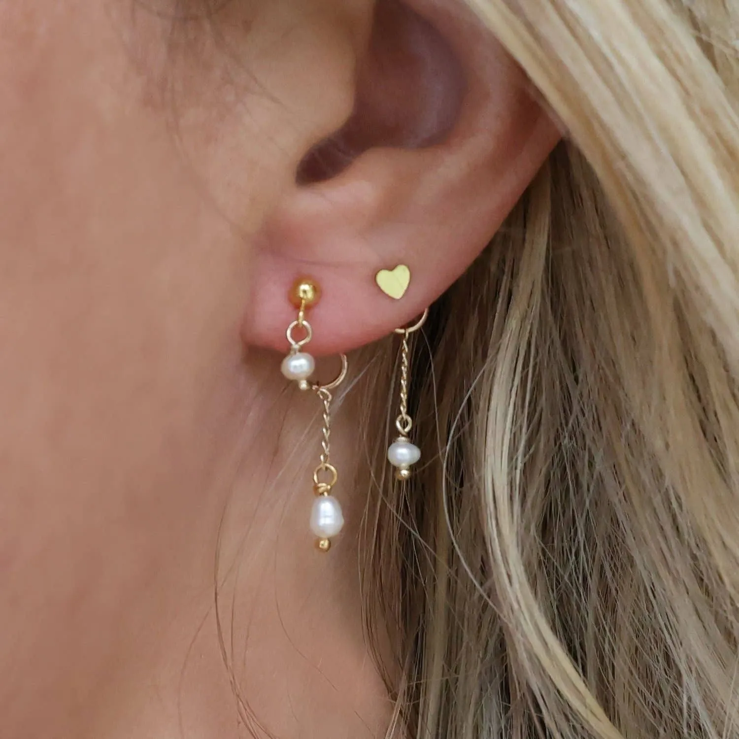 Gold Filled Tiny Back Drop Pearl Earrings