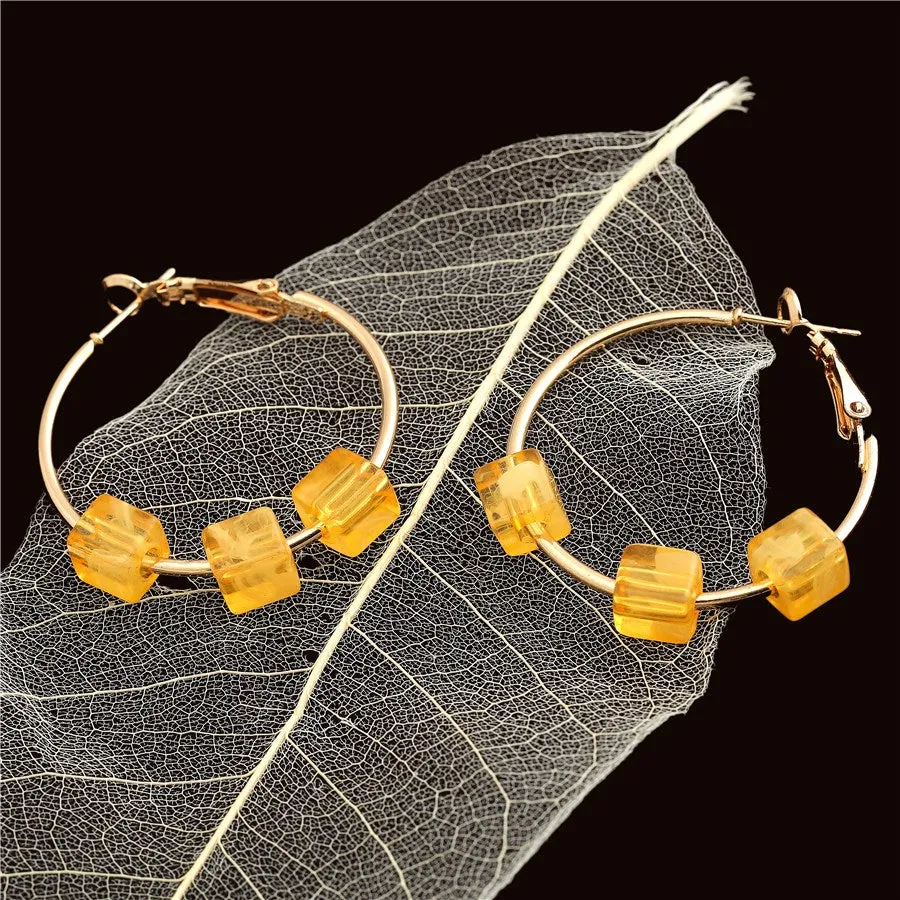 Gold Plated Circular Shaped Acrylic Beads Hoops Earring