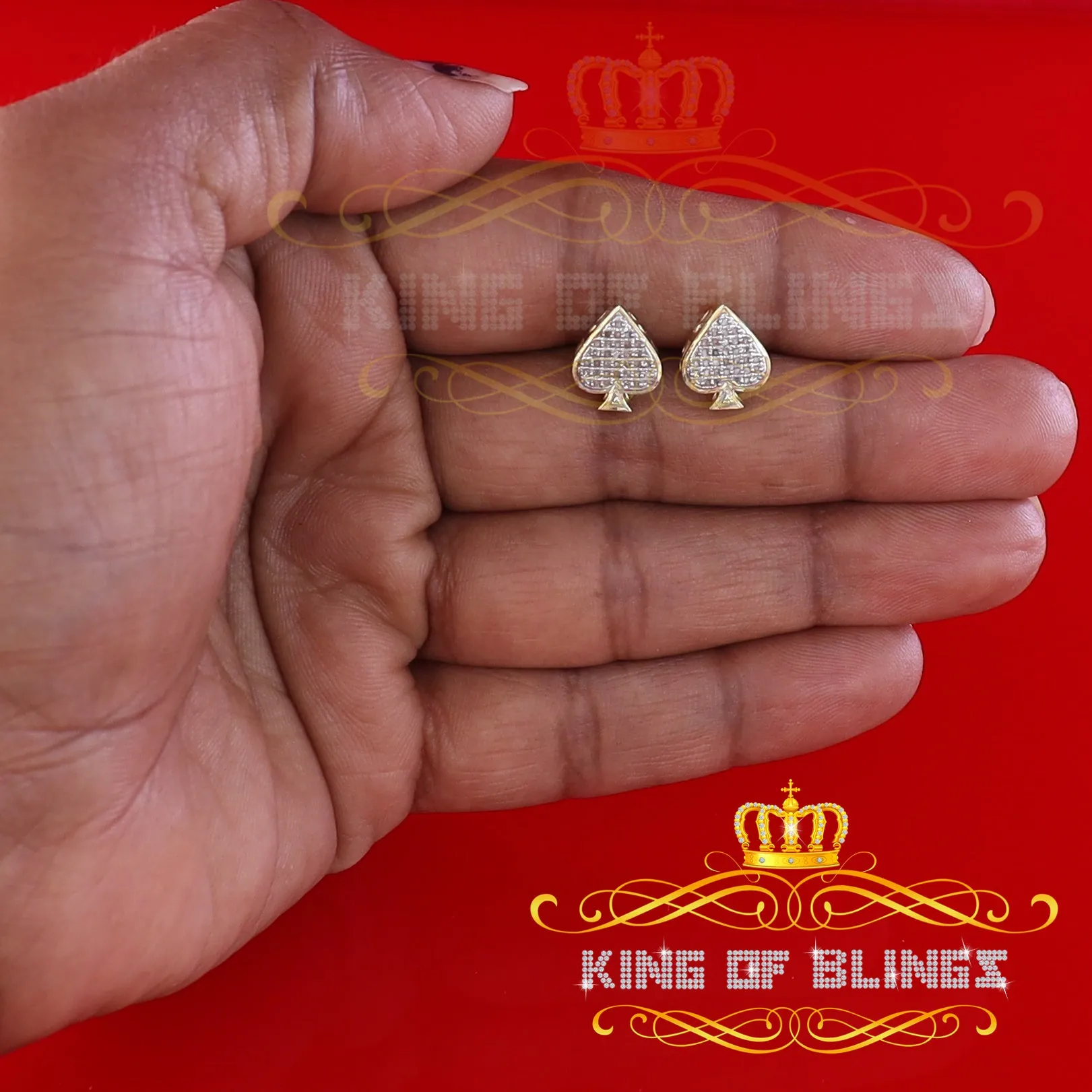 King of Blings-925 Sterling Silver Yellow 0.15ct Real Diamond For Women's / Men's Heart Earring