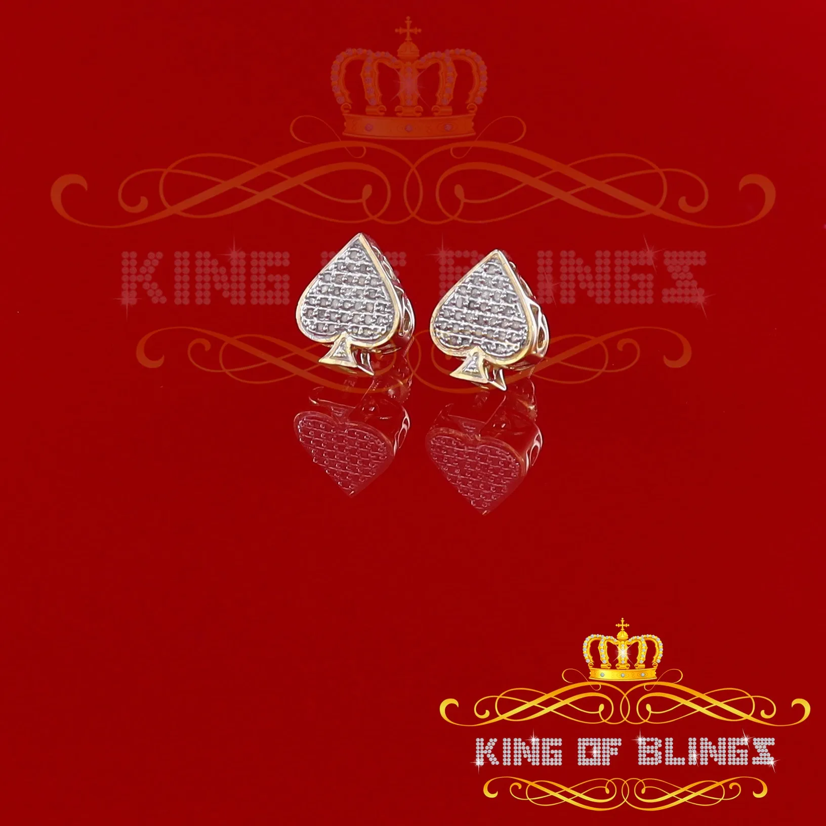 King of Blings-925 Sterling Silver Yellow 0.15ct Real Diamond For Women's / Men's Heart Earring