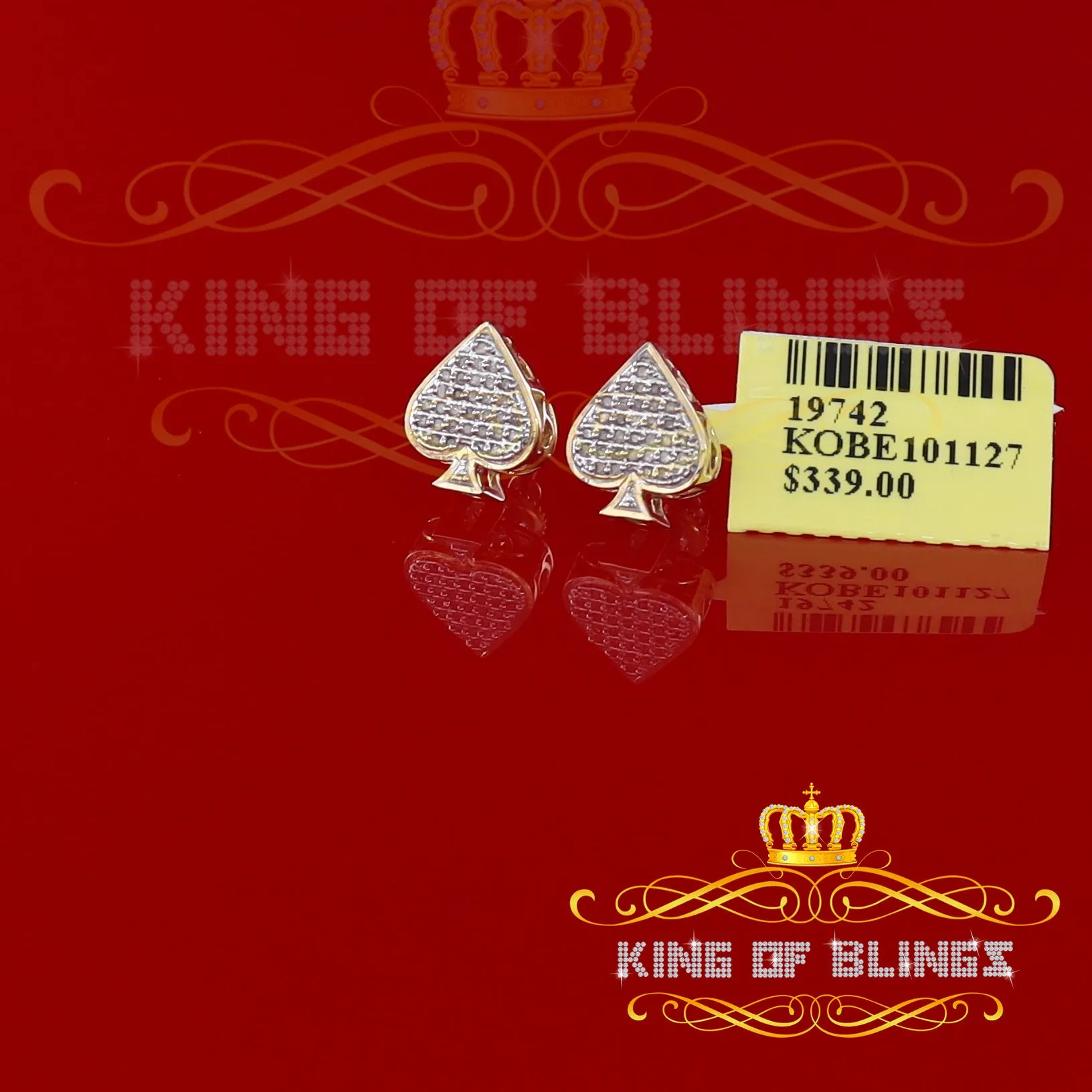 King of Blings-925 Sterling Silver Yellow 0.15ct Real Diamond For Women's / Men's Heart Earring