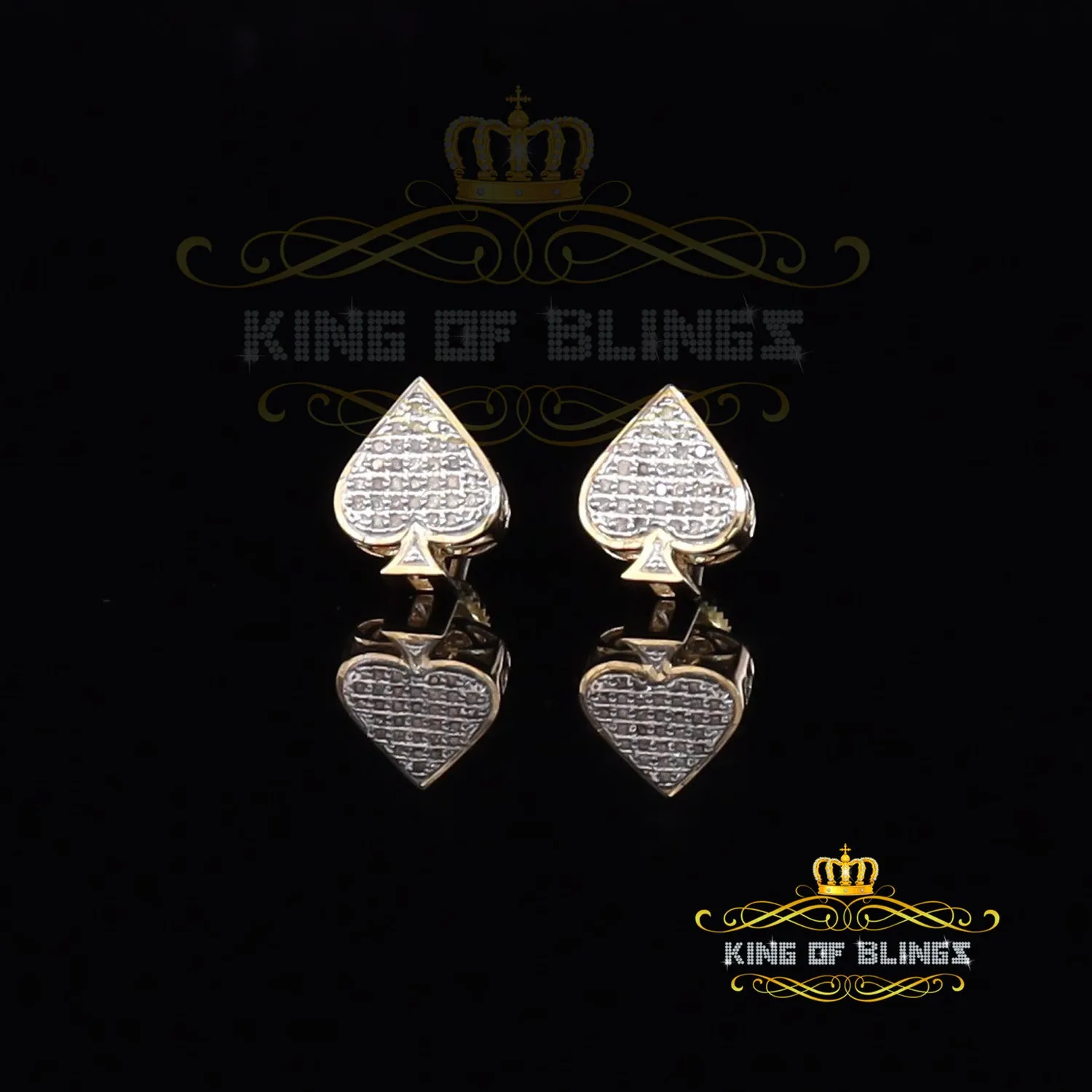 King of Blings-925 Sterling Silver Yellow 0.15ct Real Diamond For Women's / Men's Heart Earring