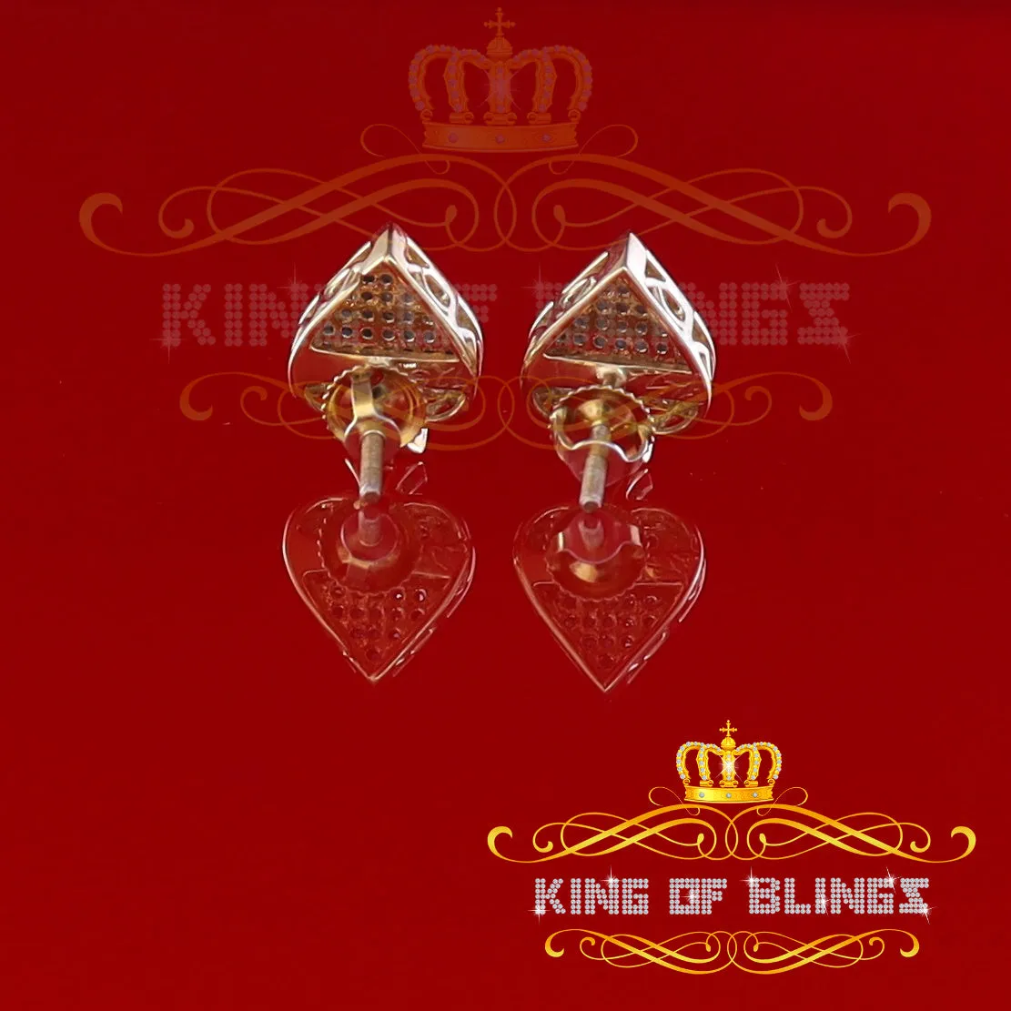 King of Blings-925 Sterling Silver Yellow 0.15ct Real Diamond For Women's / Men's Heart Earring
