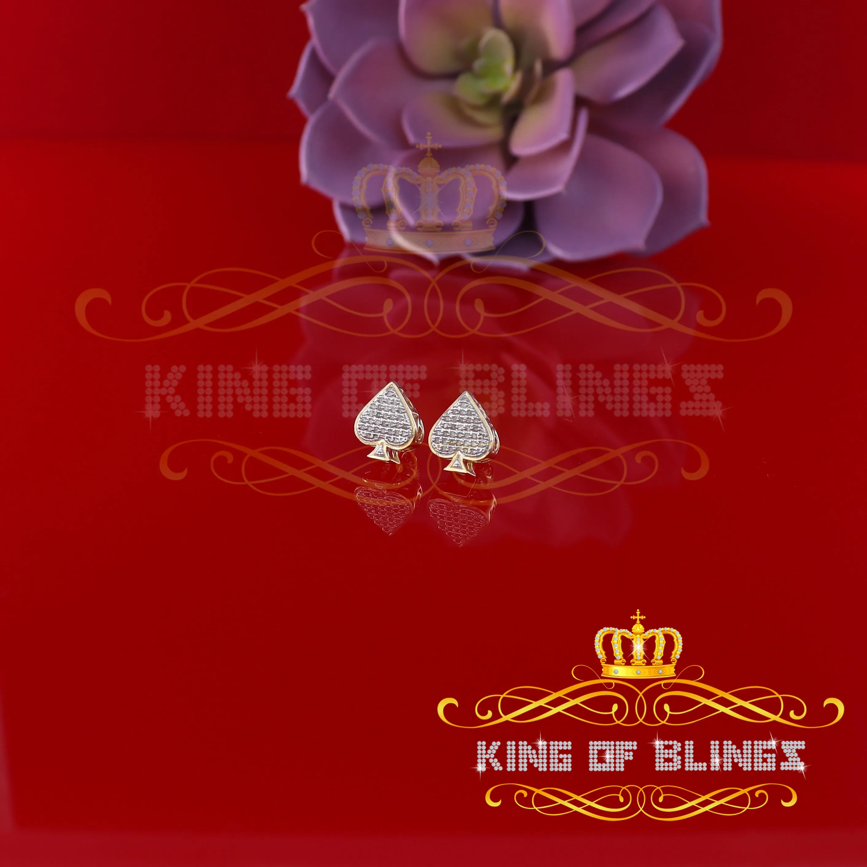 King of Blings-925 Sterling Silver Yellow 0.15ct Real Diamond For Women's / Men's Heart Earring