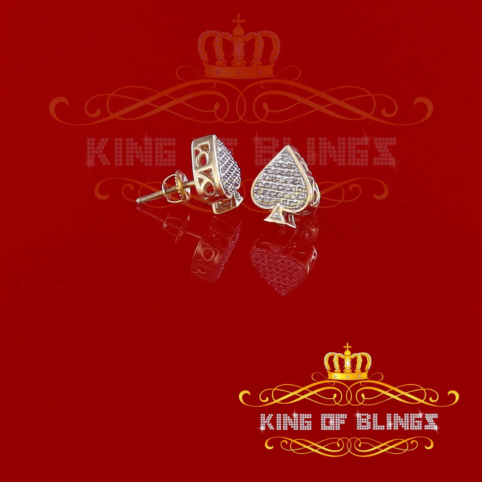 King of Blings-925 Sterling Silver Yellow 0.15ct Real Diamond For Women's / Men's Heart Earring