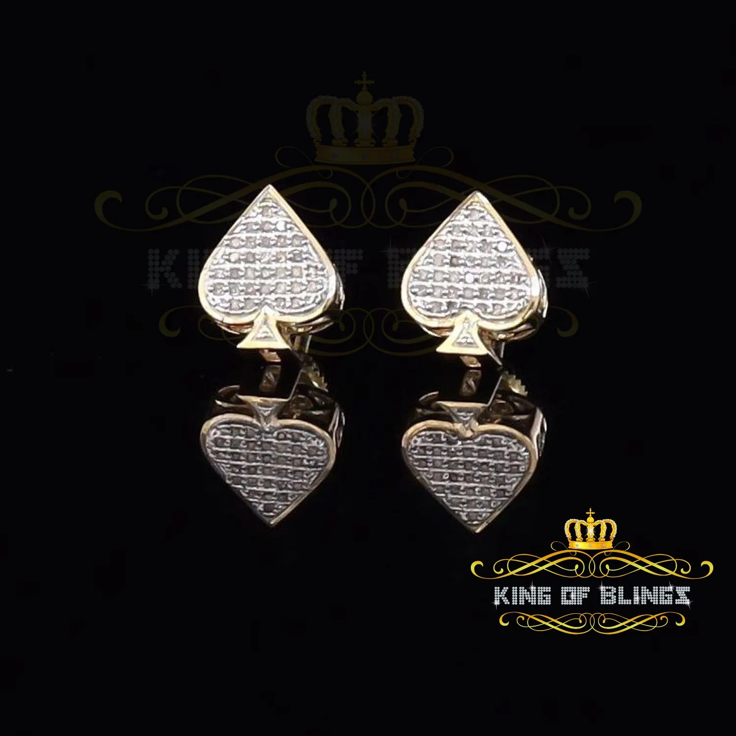 King of Blings-925 Sterling Silver Yellow 0.15ct Real Diamond For Women's / Men's Heart Earring