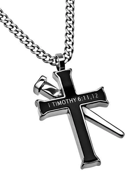 Man Of God Black Established Cross Necklace - 1 Timothy 6:11