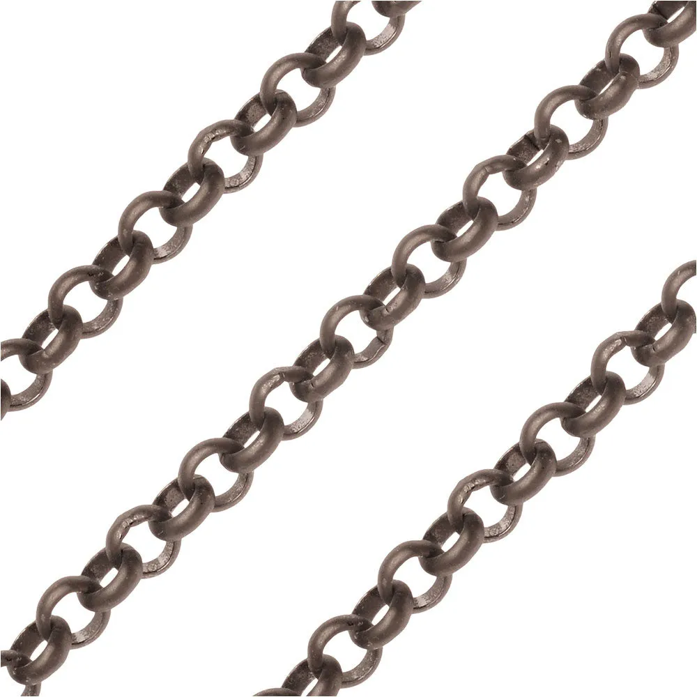 Matte Gun Metal Plated Rolo Chain, 4.8mm, by the Foot