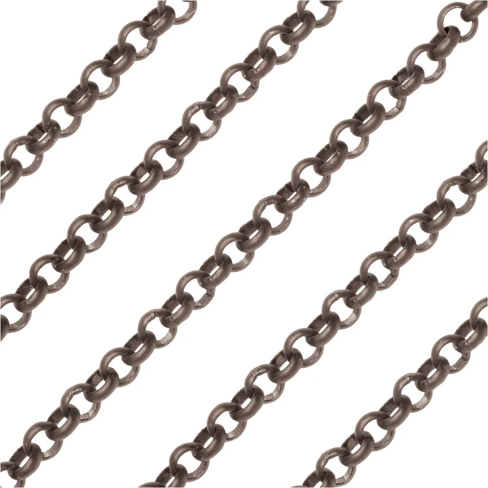 Matte Gun Metal Plated Rolo Chain, 4.8mm, by the Foot