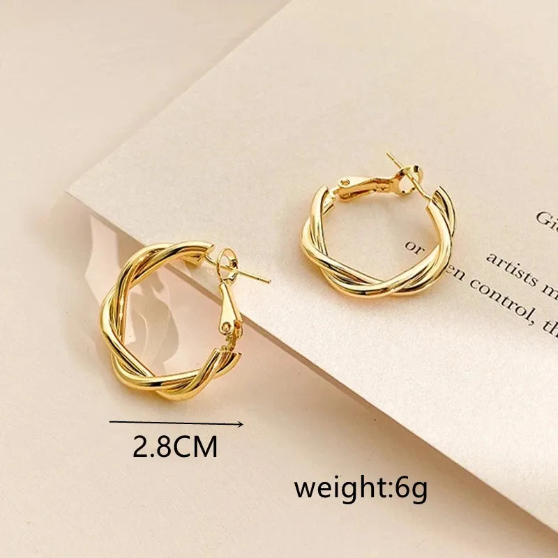 New Circle Twine Twists Hoop Earring for Women Simple Temperament Hyperbole Gold Color Metal Ear Jewelry Gift Aros