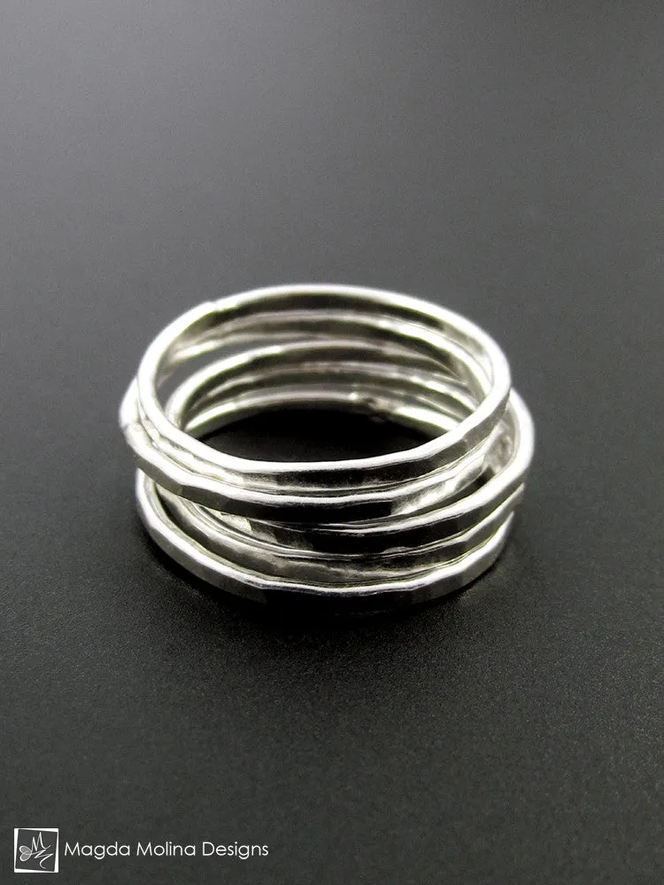 The Five Hammered Silver Stackable Eternity Rings
