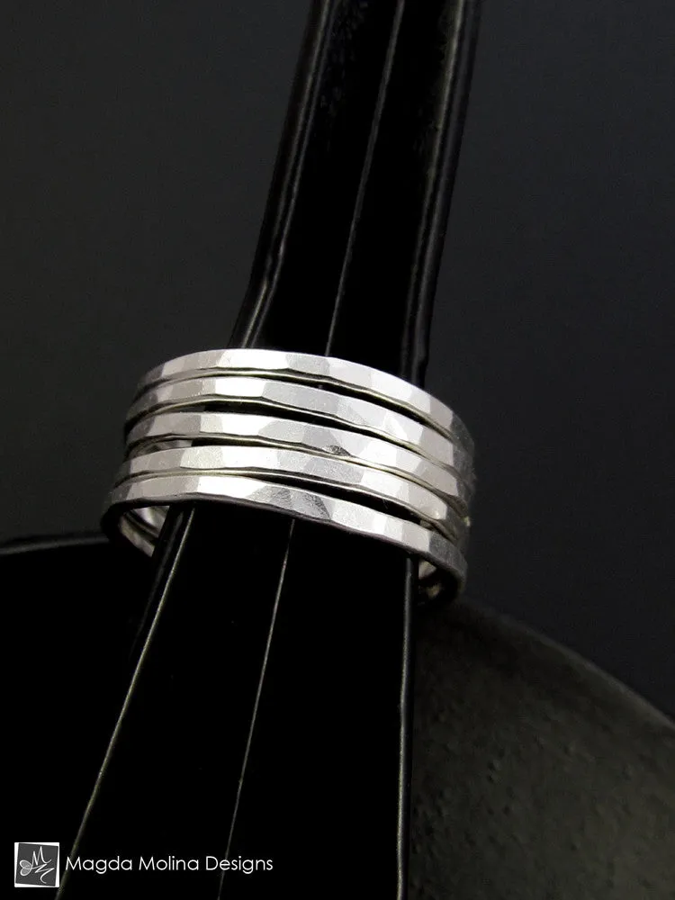 The Five Hammered Silver Stackable Eternity Rings