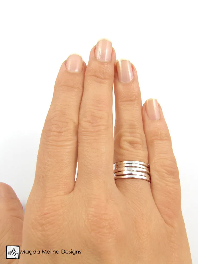 The Five Hammered Silver Stackable Eternity Rings