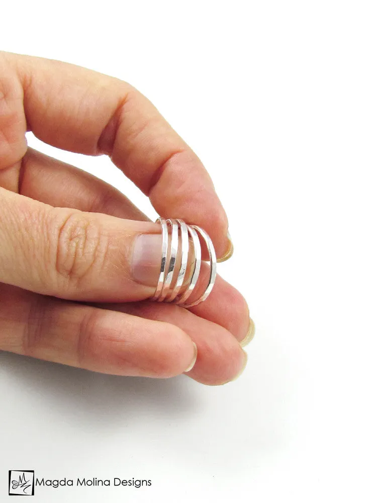 The Five Hammered Silver Stackable Eternity Rings