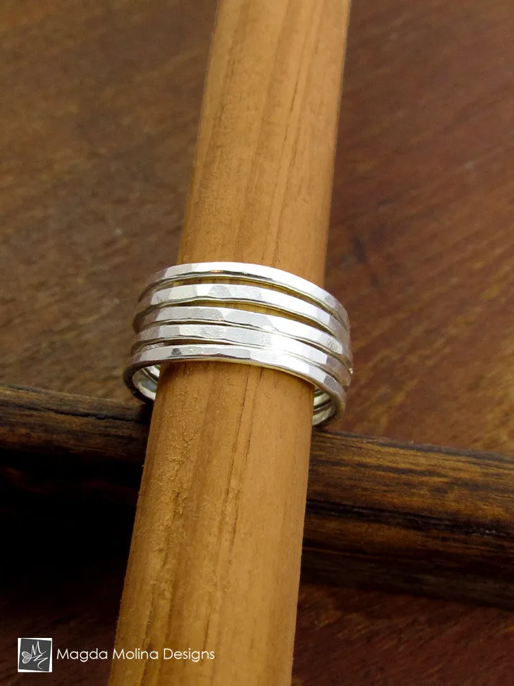 The Five Hammered Silver Stackable Eternity Rings