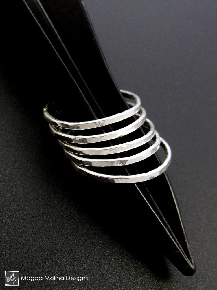 The Five Hammered Silver Stackable Eternity Rings